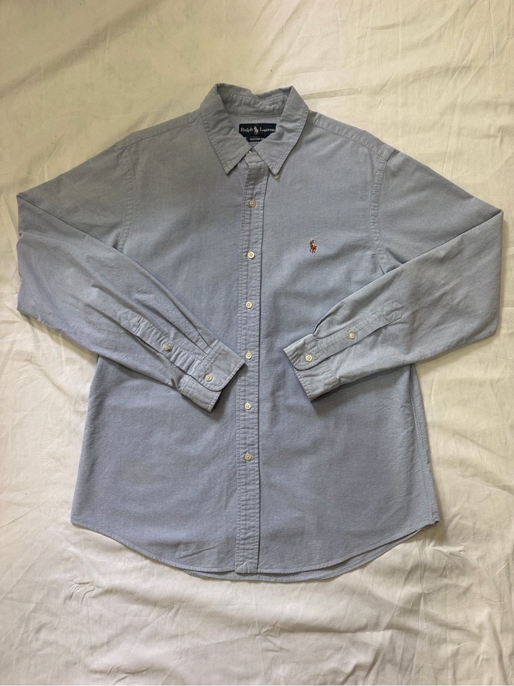 Ralph Lauren Men's Cotton Woven Button Down Custom Fit Blue Size Large - Picture 2 of 5